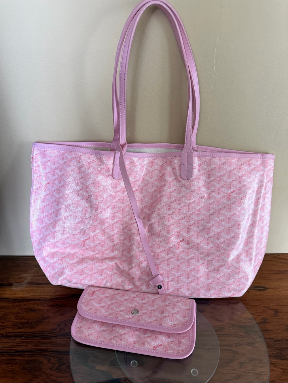 Pink Chevron Tote with Pouch